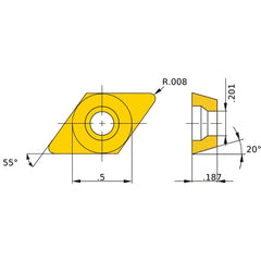 DEGX 430.5 L HTi10, 0.2 mm Corner Radius, 4.76 mm Thick, 12.7 mm Inscribed Circle, Turning Indexable Insert