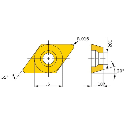 DEGX 431 L HTi10, 0.4 mm Corner Radius, 4.76 mm Thick, 12.7 mm Inscribed Circle, Turning Indexable Insert
