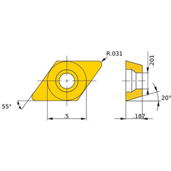 DEGX 432 R HTi10, 0.8 mm Corner Radius, 4.76 mm Thick, 12.7 mm Inscribed Circle, Turning Indexable Insert