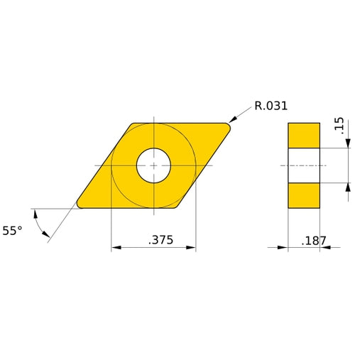 DNMG 332 LP MC6035, 0.8 mm Corner Radius, 4.76 mm Thick, 9.525 mm Inscribed Circle, Turning Indexable Insert