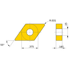 DNMG 332 LP UE6110, 0.8 mm Corner Radius, 4.76 mm Thick, 9.525 mm Inscribed Circle, Turning Indexable Insert