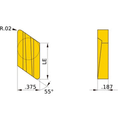 KNUX 160405 R-M1 UTi20T, 0.5 mm Corner Radius, 4.76 mm Thick, Turning Indexable Insert