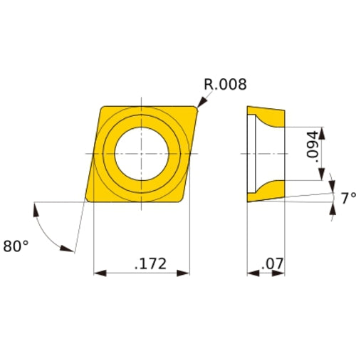 CCGW 04T002 flat_top BC8110, 0.2 mm Corner Radius, 1.79 mm Thick, 4.37 mm Inscribed Circle, Turning Indexable Insert