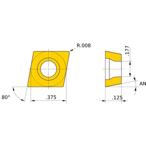 CPGB 320.5 flat_top BC8110, 0.2 mm Corner Radius, 3.18 mm Thick, 9.525 mm Inscribed Circle, Turning Indexable Insert