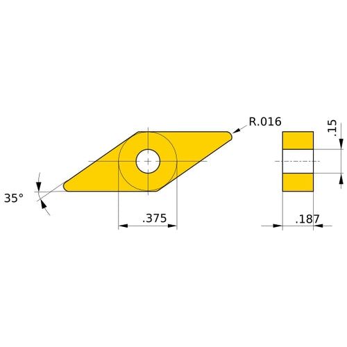 VNGA 331 flat_top BC8105, 0.4 mm Corner Radius, 4.76 mm Thick, 9.525 mm Inscribed Circle, Turning Indexable Insert