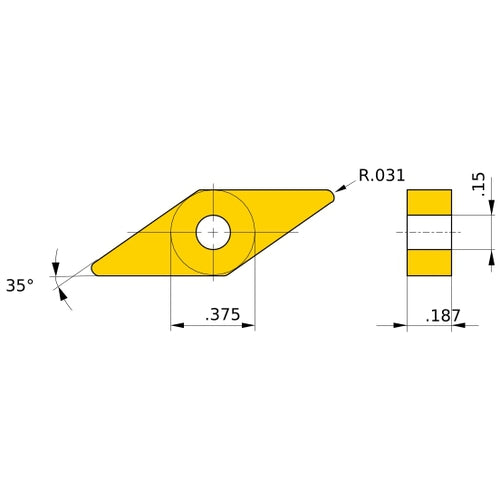 VNGA 332 flat_top BC8130, 1/32″ Corner Radius, 3/16″ Thick, 3/8″ Inscribed Circle, Turning Indexable Insert