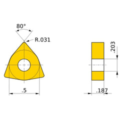 WNGA 432 flat_top BC8110, 1/32″ Corner Radius, 3/16″ Thick, 1/2″ Inscribed Circle, Turning Indexable Insert