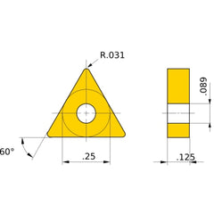 TNMG 222 standard MC6025, 0.8 mm Corner Radius, 3.18 mm Thick, 6.35 mm Inscribed Circle, Turning Indexable Insert