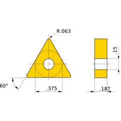 TNMG 334 standard MC6025, 1.6 mm Corner Radius, 4.76 mm Thick, 9.525 mm Inscribed Circle, Turning Indexable Insert