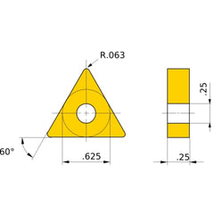 TNMG 544 RP MC6025, 1.6 mm Corner Radius, 6.35 mm Thick, 15.875 mm Inscribed Circle, Turning Indexable Insert