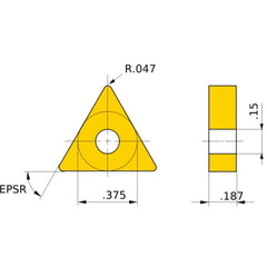 TNMX 333 MW UE6105, 1.2 mm Corner Radius, 4.76 mm Thick, 9.525 mm Inscribed Circle, Turning Indexable Insert
