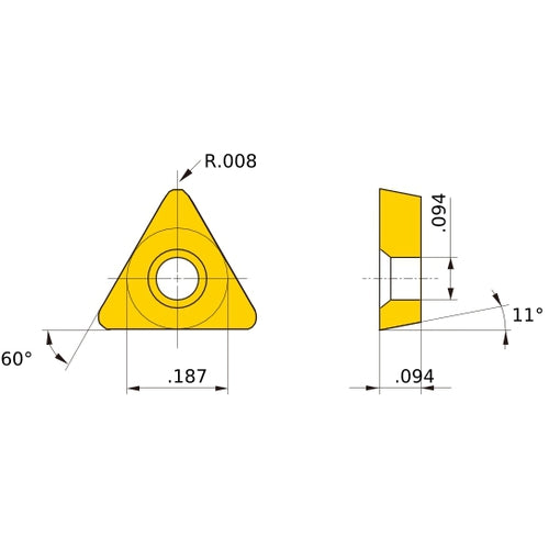 TPGH 1.51.50.5 R-FS HTi10, 0.2 mm Corner Radius, 2.38 mm Thick, 4.76 mm Inscribed Circle, Turning Indexable Insert