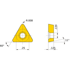 TPMH 220.5 FV MP3025, 0.2 mm Corner Radius, 3.18 mm Thick, 6.35 mm Inscribed Circle, Turning Indexable Insert