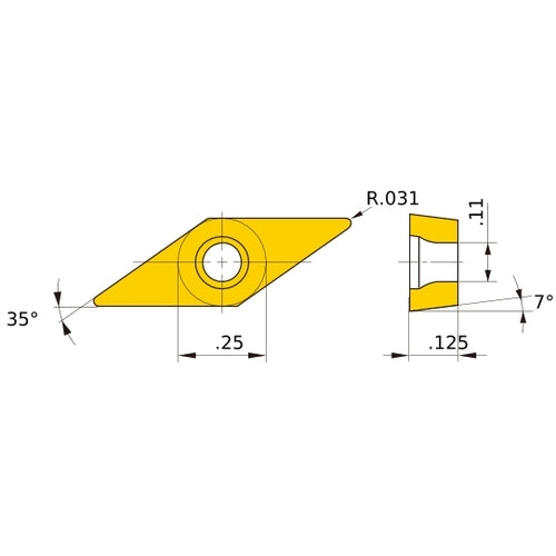 VCMT 222 LP MC6015, 0.8 mm Corner Radius, 3.18 mm Thick, 6.35 mm Inscribed Circle, Turning Indexable Insert