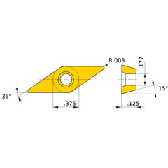 VDGX 320.5 L HTi10, 0.2 mm Corner Radius, 3.18 mm Thick, 9.525 mm Inscribed Circle, Turning Indexable Insert