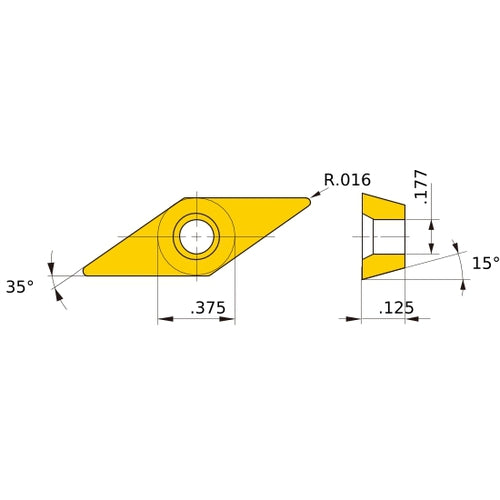 VDGX 321 R HTi10, 0.4 mm Corner Radius, 3.18 mm Thick, 9.525 mm Inscribed Circle, Turning Indexable Insert