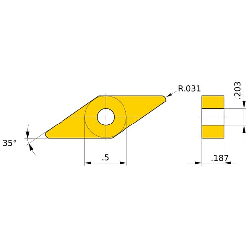 VNGM 432 MJ VP10RT, 0.8 mm Corner Radius, 4.76 mm Thick, 12.7 mm Inscribed Circle, Turning Indexable Insert
