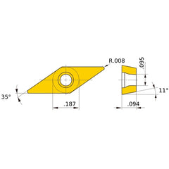 VPET 1.51.50.5 R-SRF VP15TF, 0.2 mm Corner Radius, 2.38 mm Thick, 4.76 mm Inscribed Circle, Turning Indexable Insert