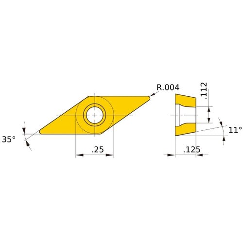 VPET 220.2 L-SRF VP15TF, 0.1 mm Corner Radius, 3.18 mm Thick, 6.35 mm Inscribed Circle, Turning Indexable Insert