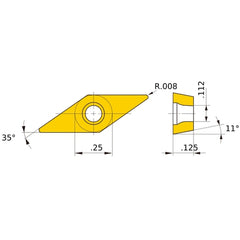 VPET 220.5 R-SRF VP15TF, 0.2 mm Corner Radius, 3.18 mm Thick, 6.35 mm Inscribed Circle, Turning Indexable Insert