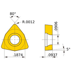 WBGT 1.51.5 L-F VP15TF, 0.03 mm Corner Radius, 2.38 mm Thick, 4.76 mm Inscribed Circle, Turning Indexable Insert