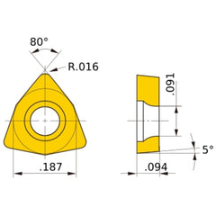 WBMT 1.51.51 R-MV NX3035, 0.4 mm Corner Radius, 2.38 mm Thick, 4.76 mm Inscribed Circle, Turning Indexable Insert