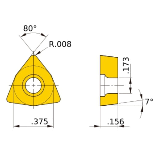 WCGT 32.50.5 FJ-P RT9005, 0.2 mm Corner Radius, 3.97 mm Thick, 9.525 mm Inscribed Circle, Turning Indexable Insert