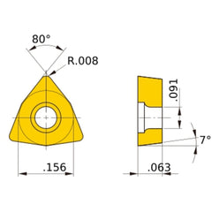 WCMT 1.210.5 standard UE6110, 0.2 mm Corner Radius, 1.59 mm Thick, 3.97 mm Inscribed Circle, Turning Indexable Insert