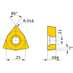WCMT 21.51 standard US735, 0.4 mm Corner Radius, 2.38 mm Thick, 6.35 mm Inscribed Circle, Turning Indexable Insert