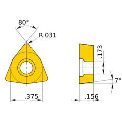 WCMT 32.52 standard UTi20T, 0.8 mm Corner Radius, 3.97 mm Thick, 9.525 mm Inscribed Circle, Turning Indexable Insert