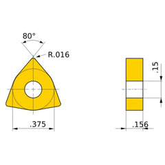 WNMG 32.51 LP MC6025, 0.4 mm Corner Radius, 3.97 mm Thick, 9.525 mm Inscribed Circle, Turning Indexable Insert