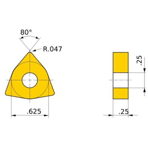 WNMG 543 GJ VP10RT, 1.2 mm Corner Radius, 6.35 mm Thick, 15.875 mm Inscribed Circle, Turning Indexable Insert