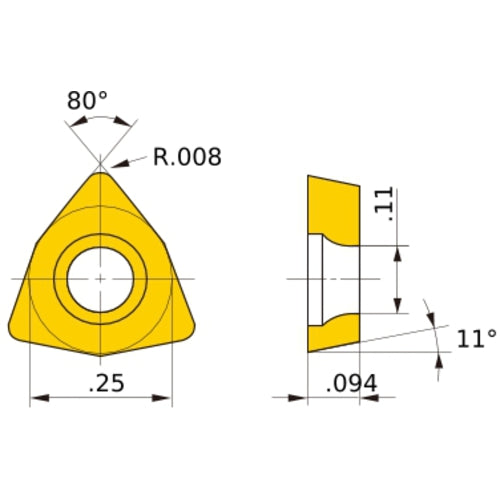 WPMT 21.50.5 MV US735, 0.2 mm Corner Radius, 2.38 mm Thick, 6.35 mm Inscribed Circle, Turning Indexable Insert