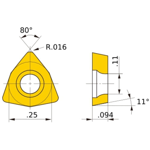 WPMT 21.51 MV MC5015, 0.4 mm Corner Radius, 2.38 mm Thick, 6.35 mm Inscribed Circle, Turning Indexable Insert