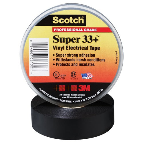 Scotch Super 33+ Vinyl Electrical Tape 3/4″ × 20 ft Black - Eagle Tool & Supply