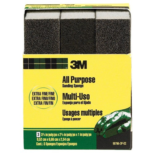 ‎3M General Purpose Sanding Sponge 907NA-3P-CC 3 3/4″ × 2 5/8″ × 1″ Dual Grit Extra Fine/Fine - Eagle Tool & Supply