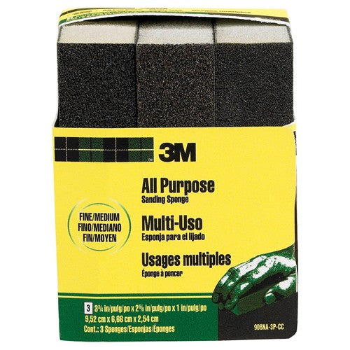 ‎3M General Purpose Sanding Sponge 908NA-3P-CC 3 3/4″ × 2 5/8″ × 1″ Dual Grit Fine/Medium - Eagle Tool & Supply